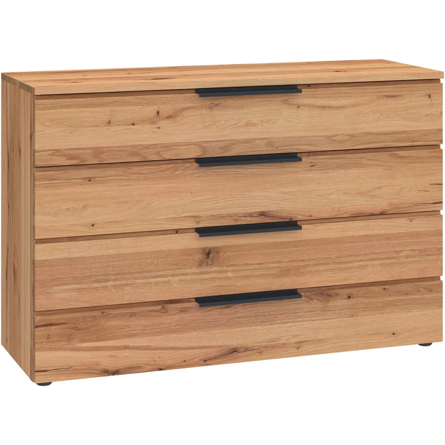 Kommode Holz Werk Natur, Schwarz Wildeiche, Metall Massivholz B 120 H 81 cm