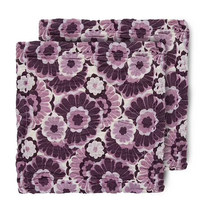 HKliving Floral Baumwollserviette 30 x 30cm 2er Pack Burgundy