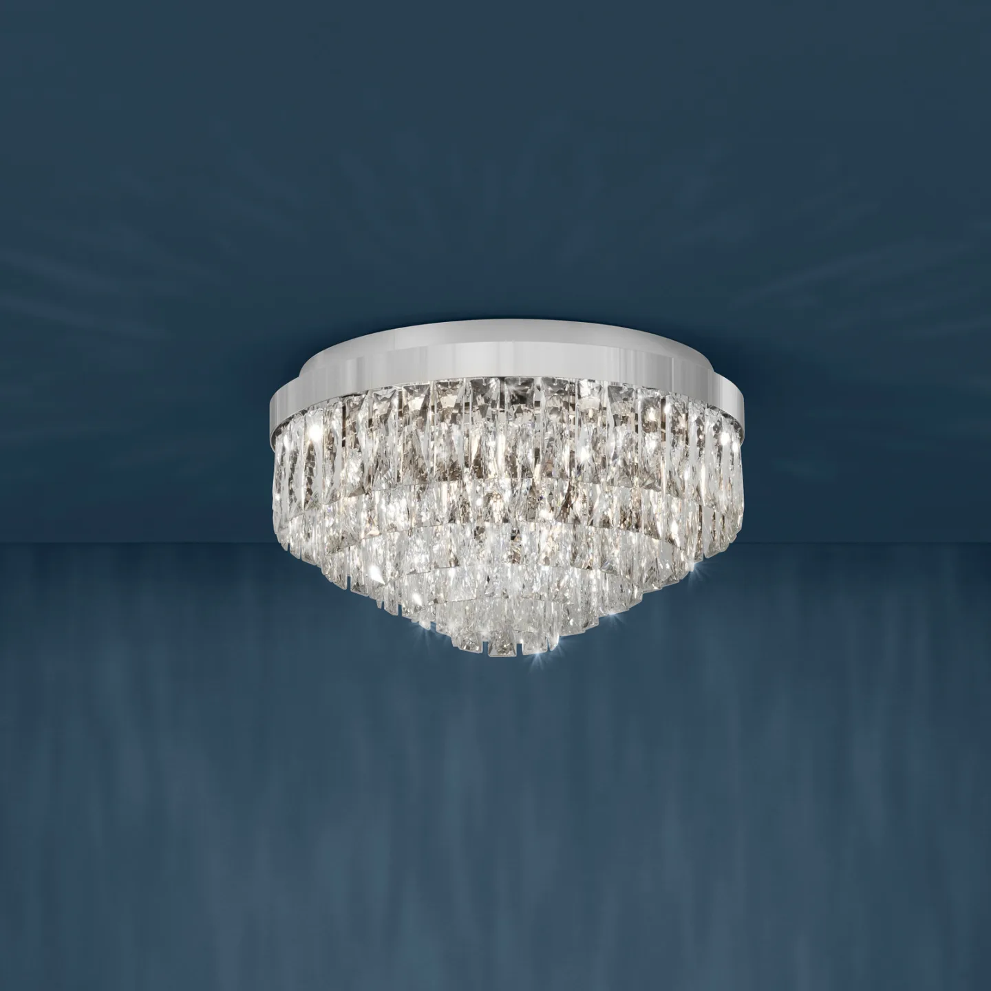 Valparaiso taklampe, krom, Ø 48 cm, metall – Stars of Light - Stue - Glass - Med flere lyskilder