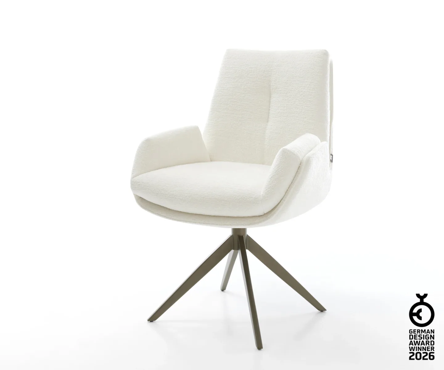 Drehstuhl Clea-Flex Bouclé Soft Beige Kreuzgestell breit Effektfinish Titan 360° drehbar Wippfunktion