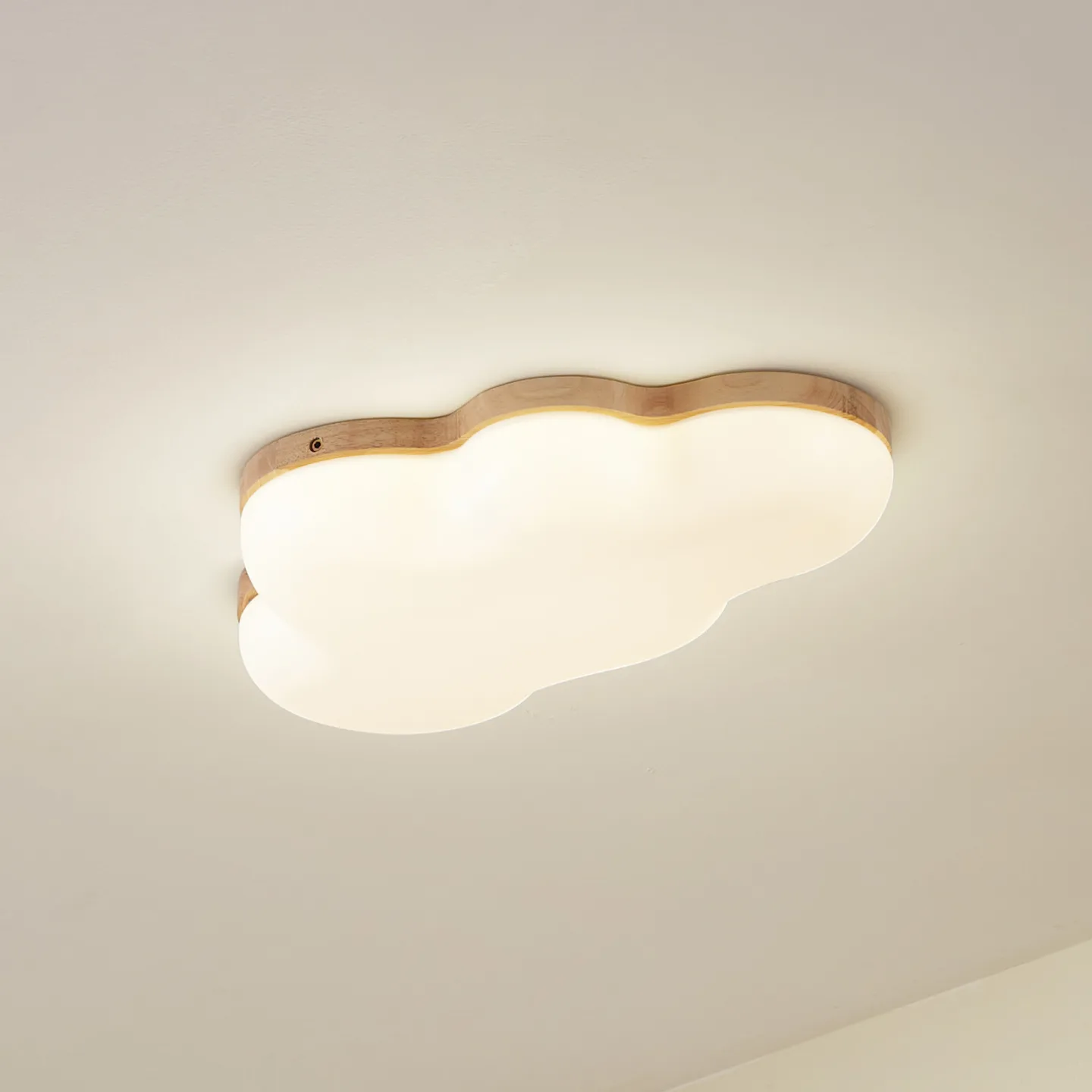 Pilvi LED Deckenleuchte Weiß/Holz - Lindby - Wohnzimmer - Modern - Kunststoff - Rund