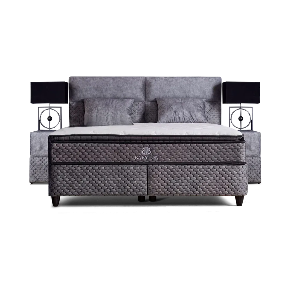 Premium Boxspringbett 90×200 komplett mit Matratze, Topper & Bettkasten, Samt Grau, Babylon