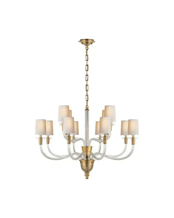 Vivian Two-Tier Chandelier Antique Brass/Linen Shades