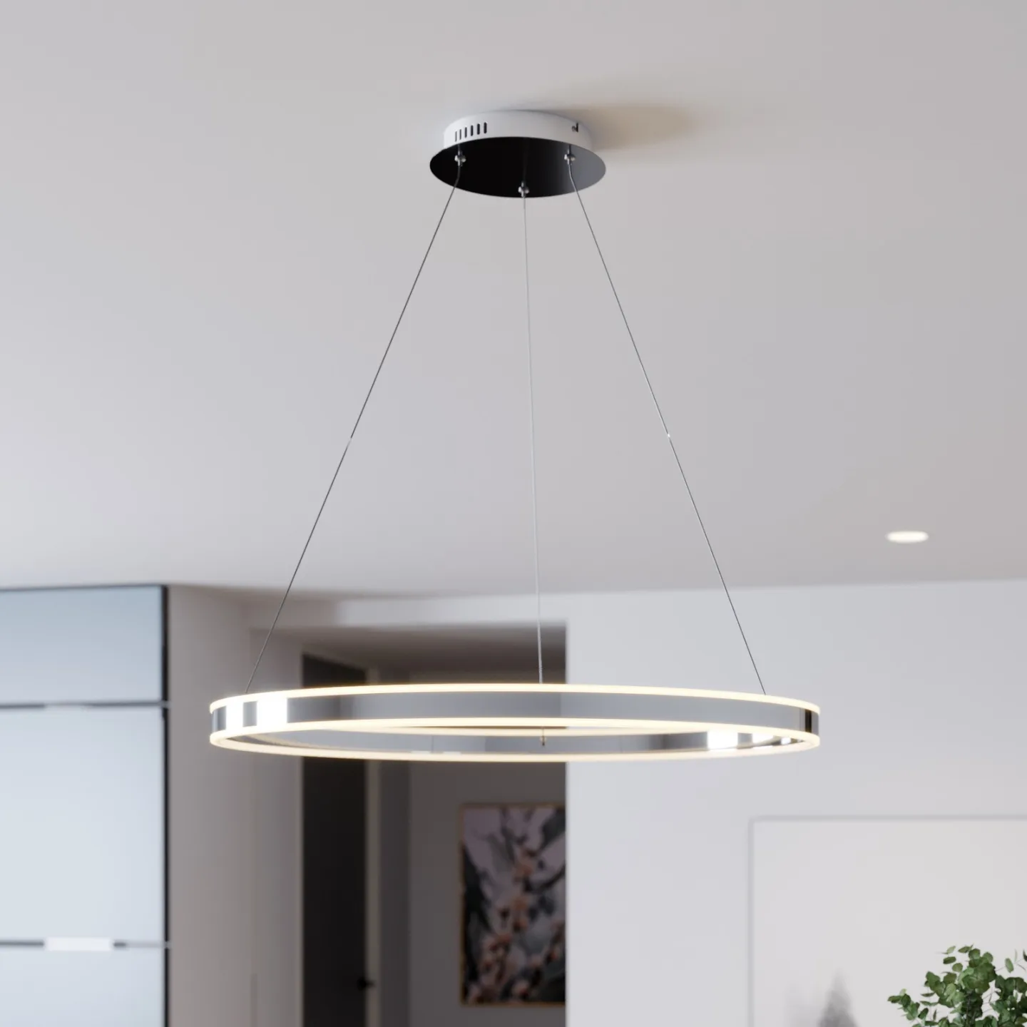 Lyani Pendelleuchte Ø80 Chrome/White - Lucande - Wohnzimmer - Modern - Metall - Einflammig