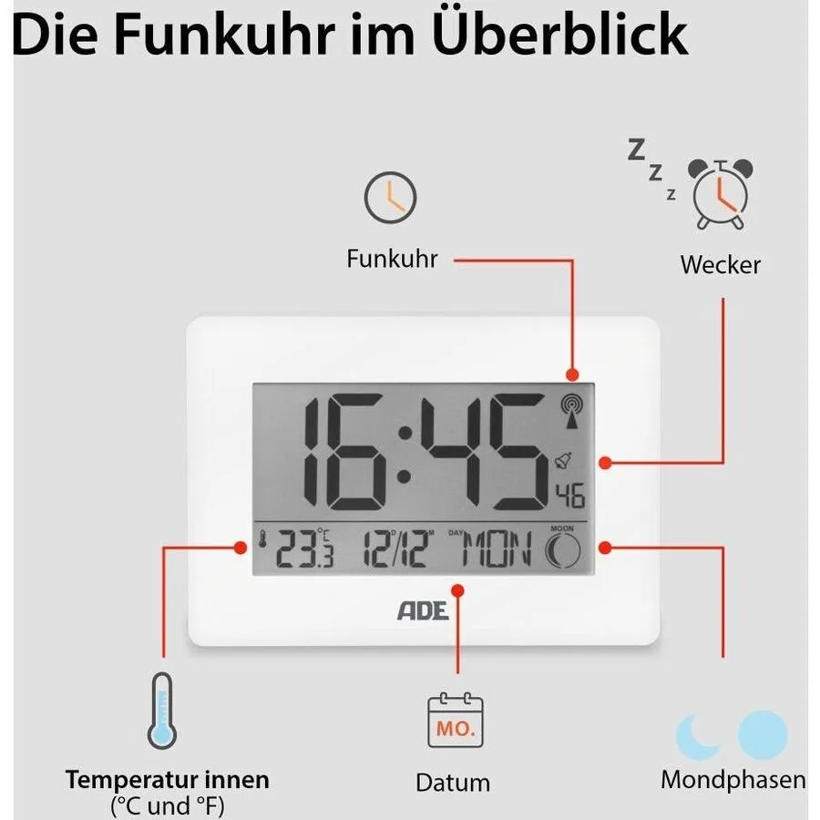Wecker ADE Weiss Kunststoff/Holz