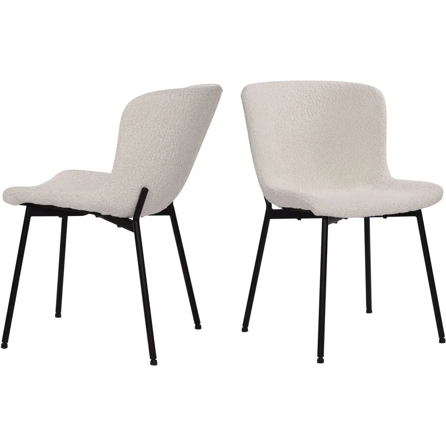 Stuhl 2er-Set Veliora creme Bouclé, Metall matt