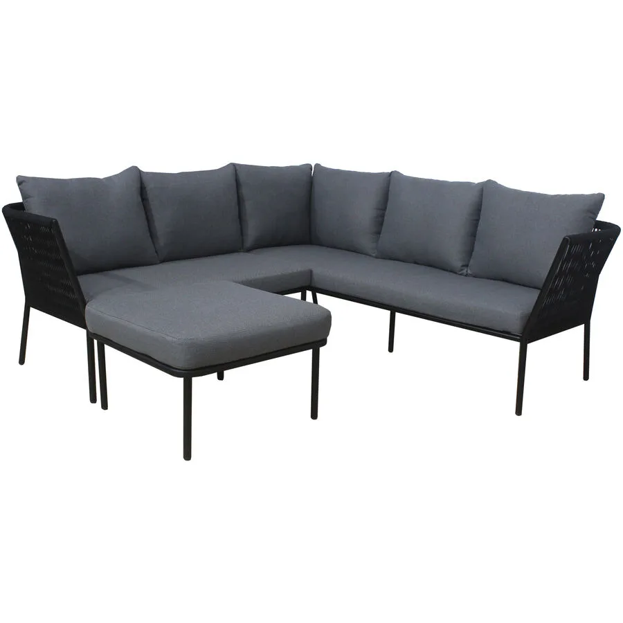 Gartenlounge Violo schwarz Metall/Seil 6 B 194 T 194 cm