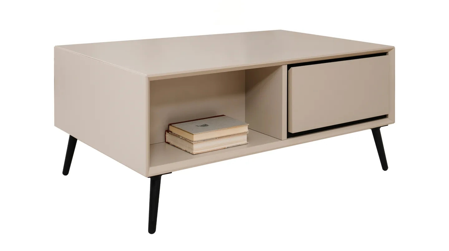 Couchtisch mit 2 Schubladen beige schwarz 94 x 55 cm - ARONA