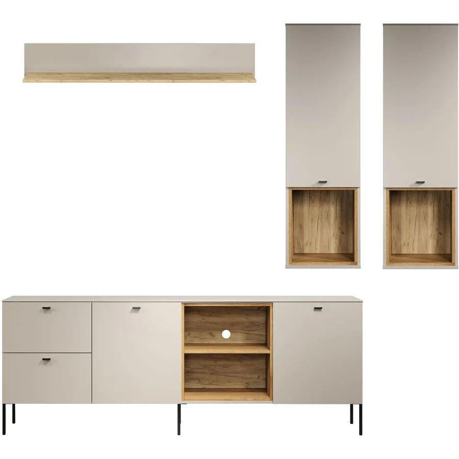 Wohnwand Hefner graubeige Holzwerkstoff B 250 H 215 cm