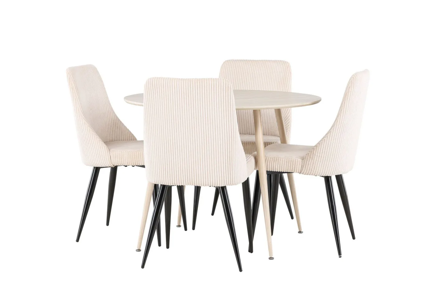 Plaza Matgrupp 100 cm Rund med 4 Leone stolar - Whitewash/Beige