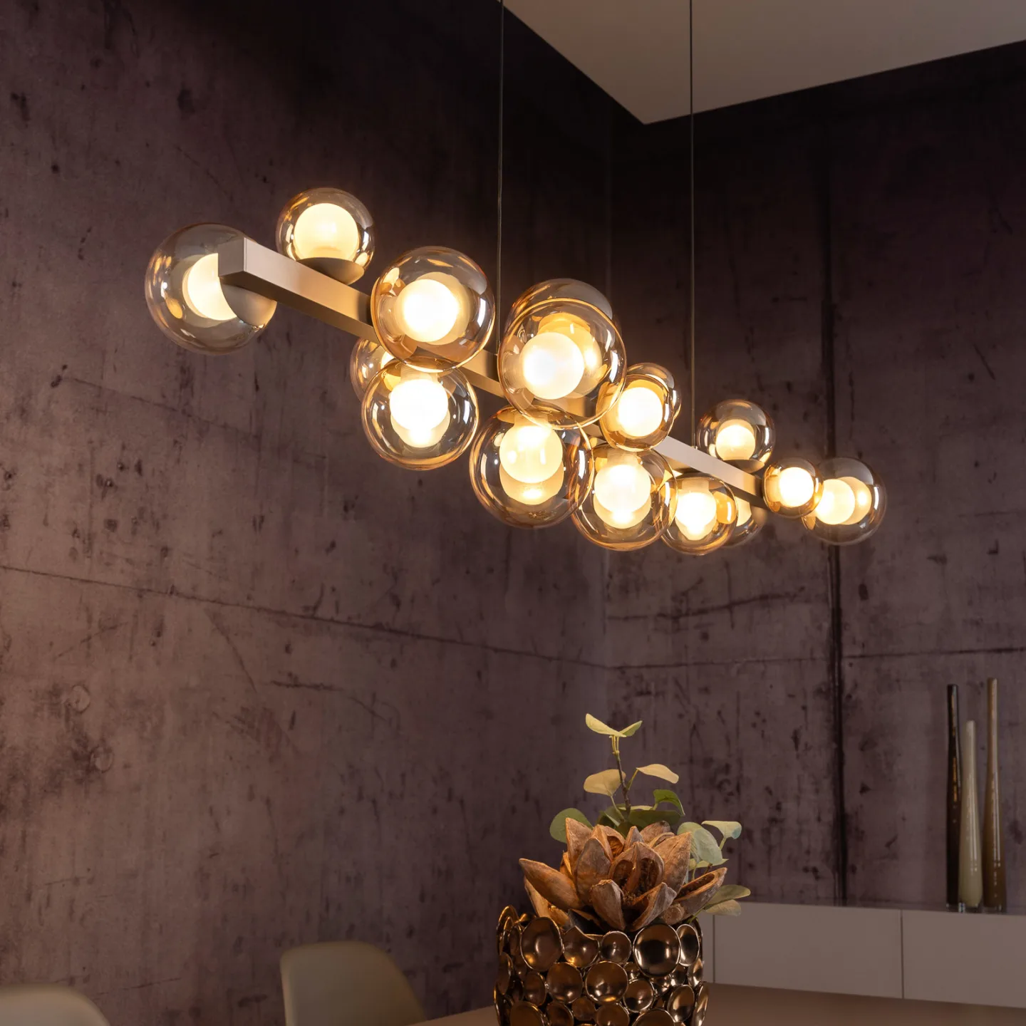 E-Popup LED-Hängelampe, bronce, Glas, CCT, 18-flg. - PURE PURE E-Popup - Wohnzimmer - Modern - Mit Schirm