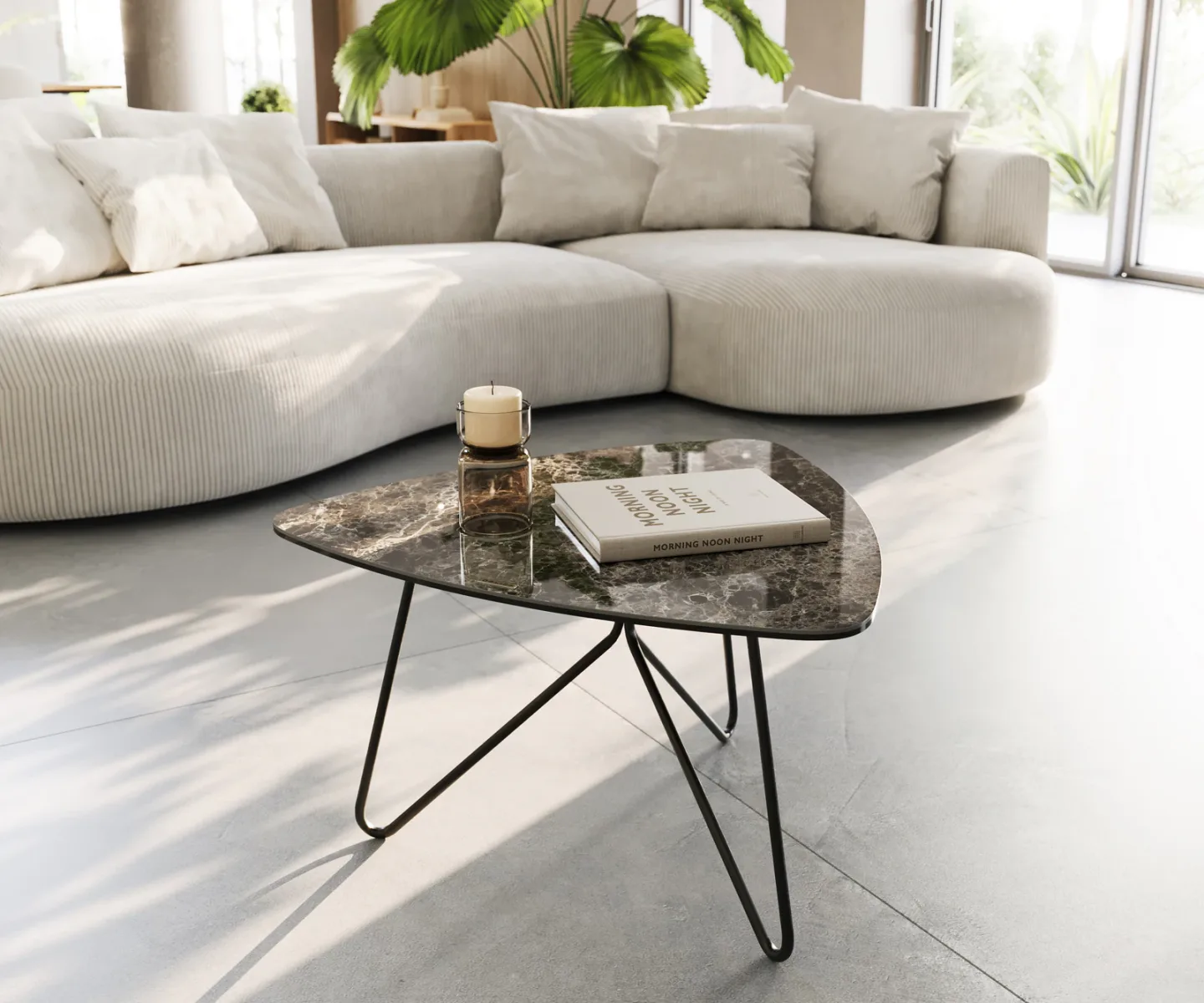 Couchtisch Ekrem 65x65 cm Keramik Emperador Extra Lucidato Dunkelbraun Hairpin Metall Schwarz