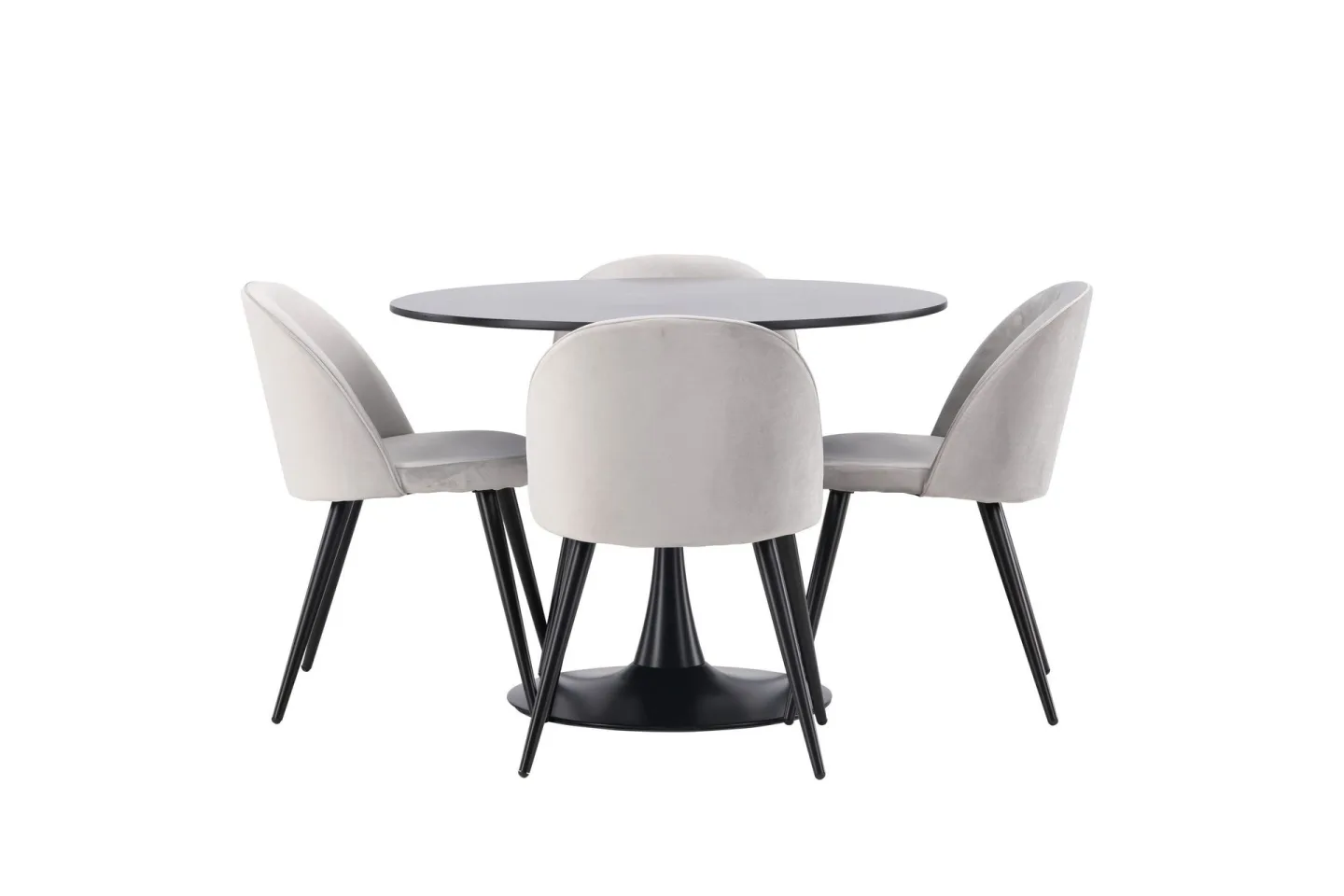 Glade Matgrupp 100 cm Rund med 4 Velvet stolar - Svart