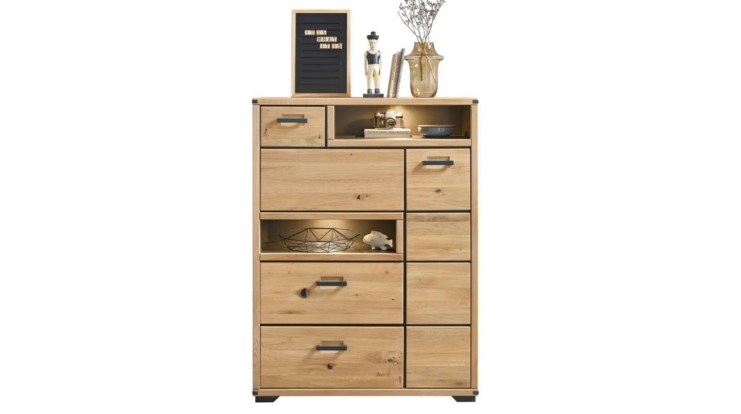 Highboard mit Beleuchtung - Wildeiche massiv - 105 cm - CATANIA