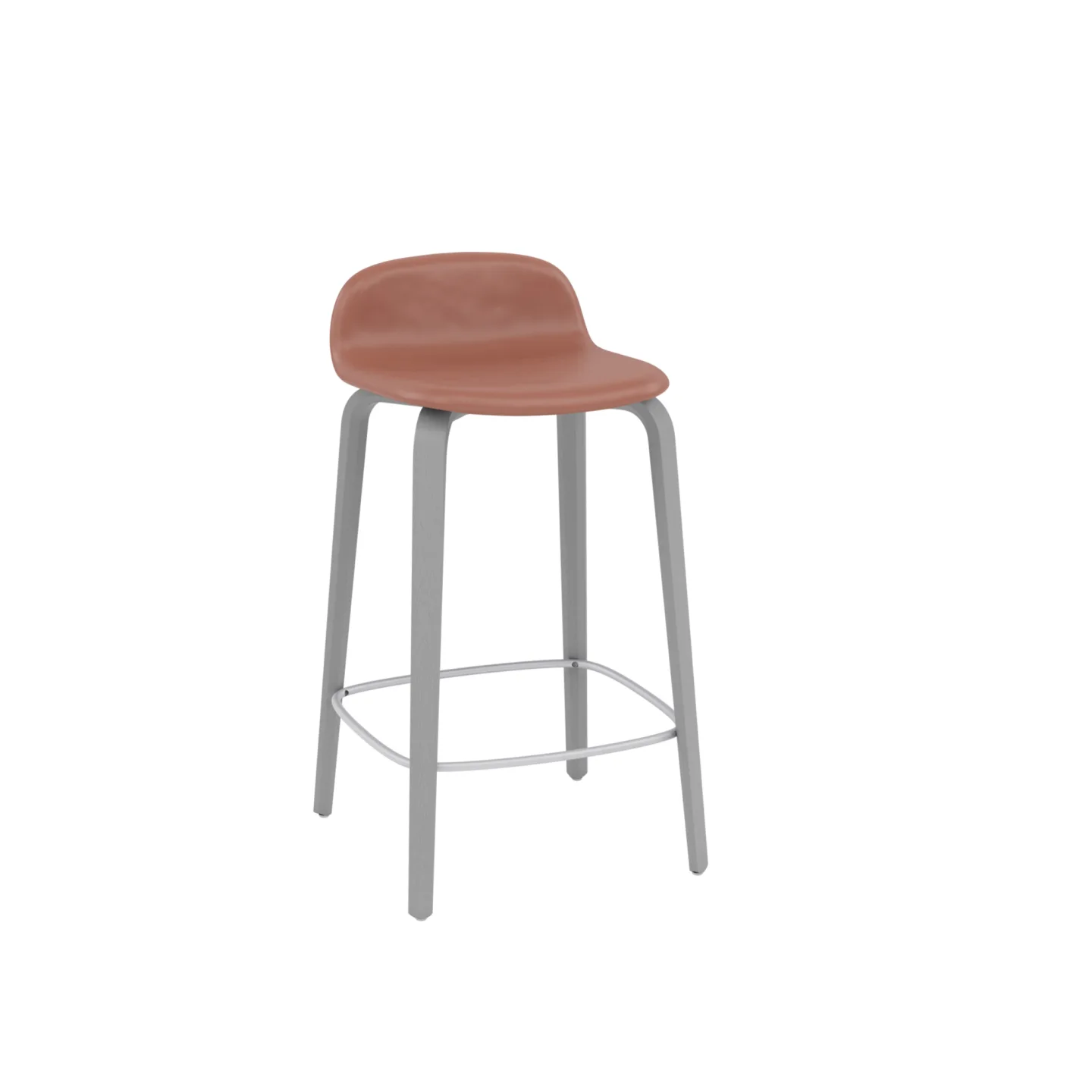 Muuto - Visu Bar Stool 65 cm - Refine Leather Chestnut/Grey - Barstolar - Mika Tolvanen - Läder/Metall/Trä
