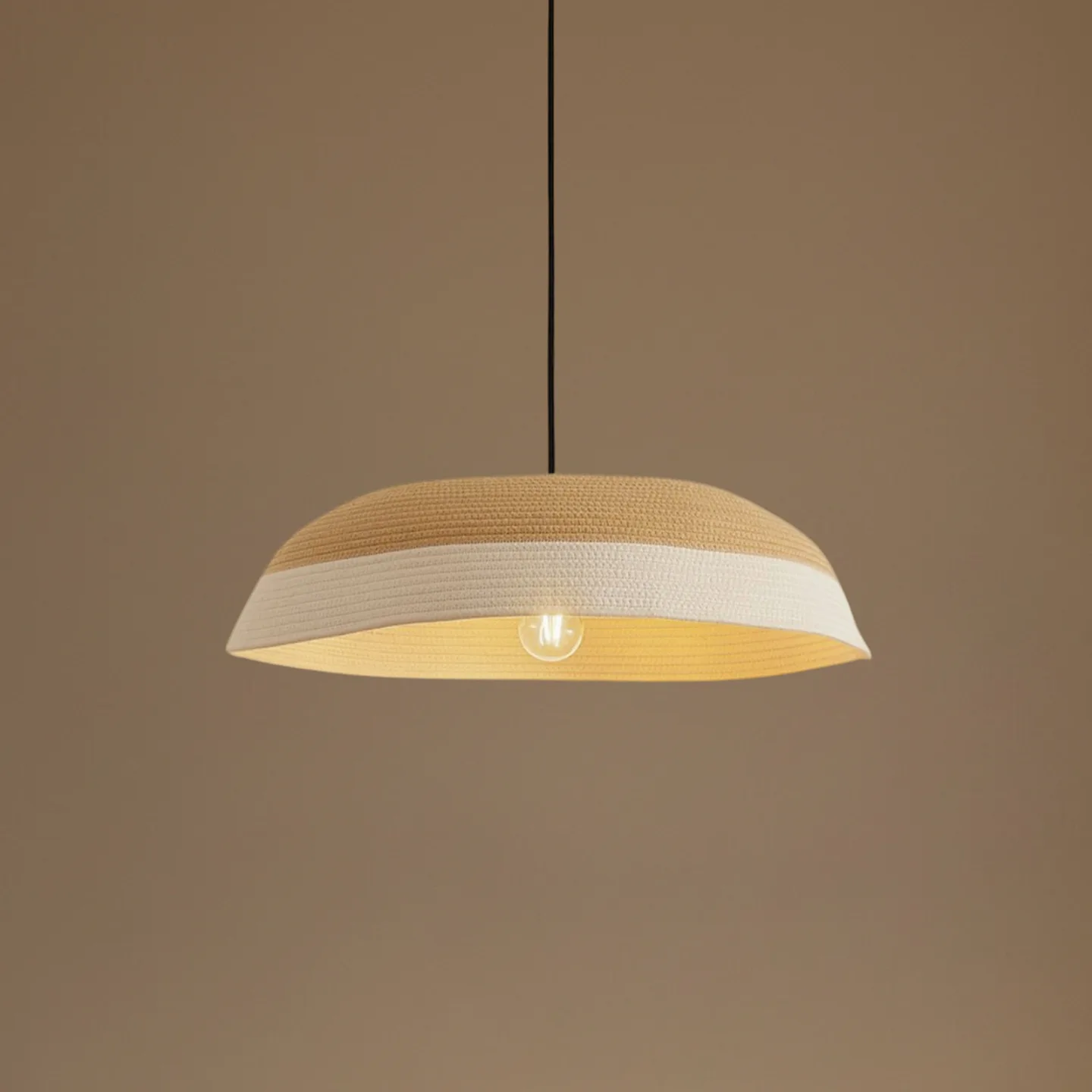 Caliva Hängeleuchte, Ø 60 cm, beige/weiß, Hanfseil - Lindby - Esszimmer - Modern - Stoff / Textil