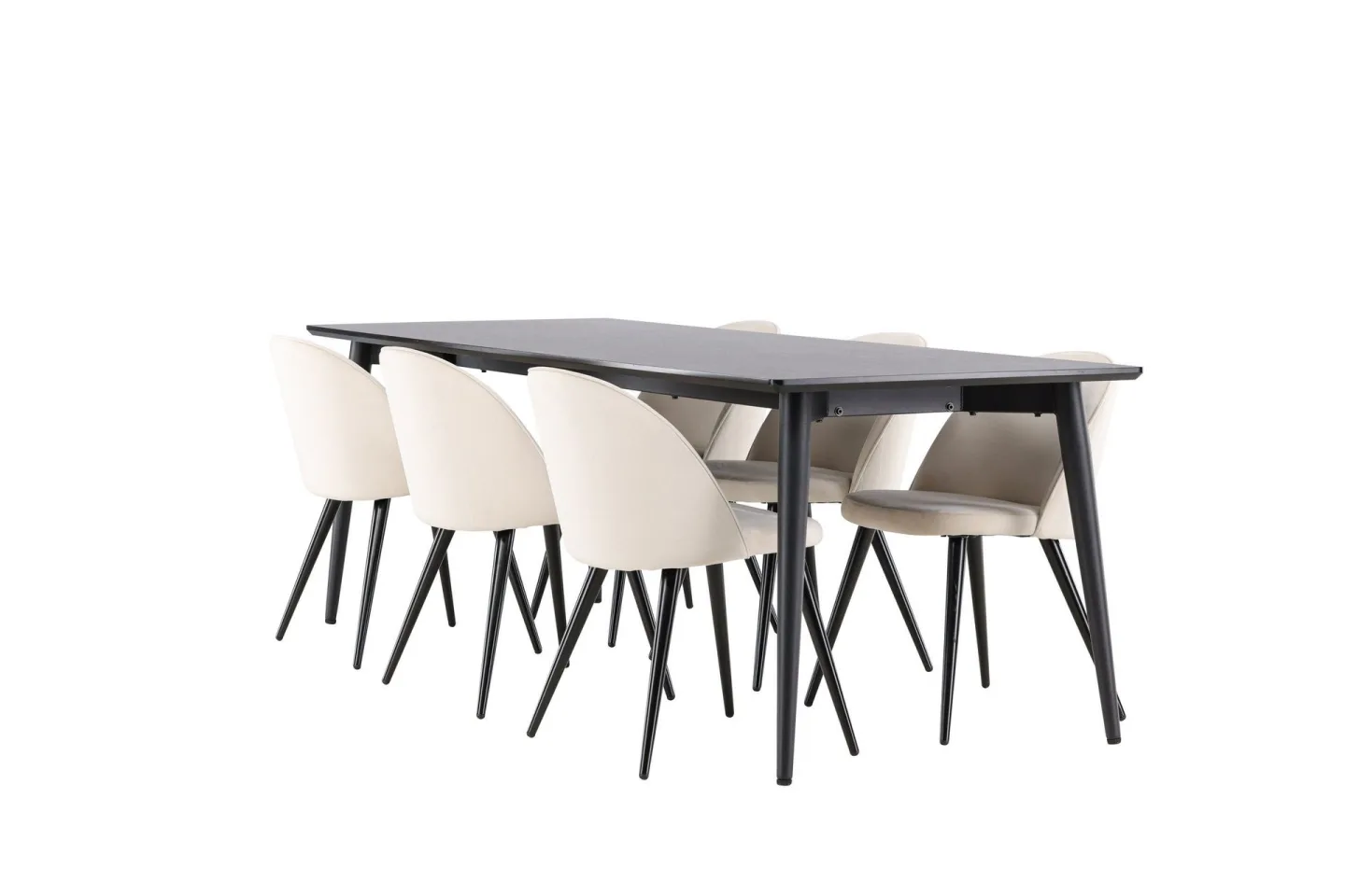 Ellis Matgrupp 230 cm Rektangulär med 6 Velvet stolar - Svart/Beige