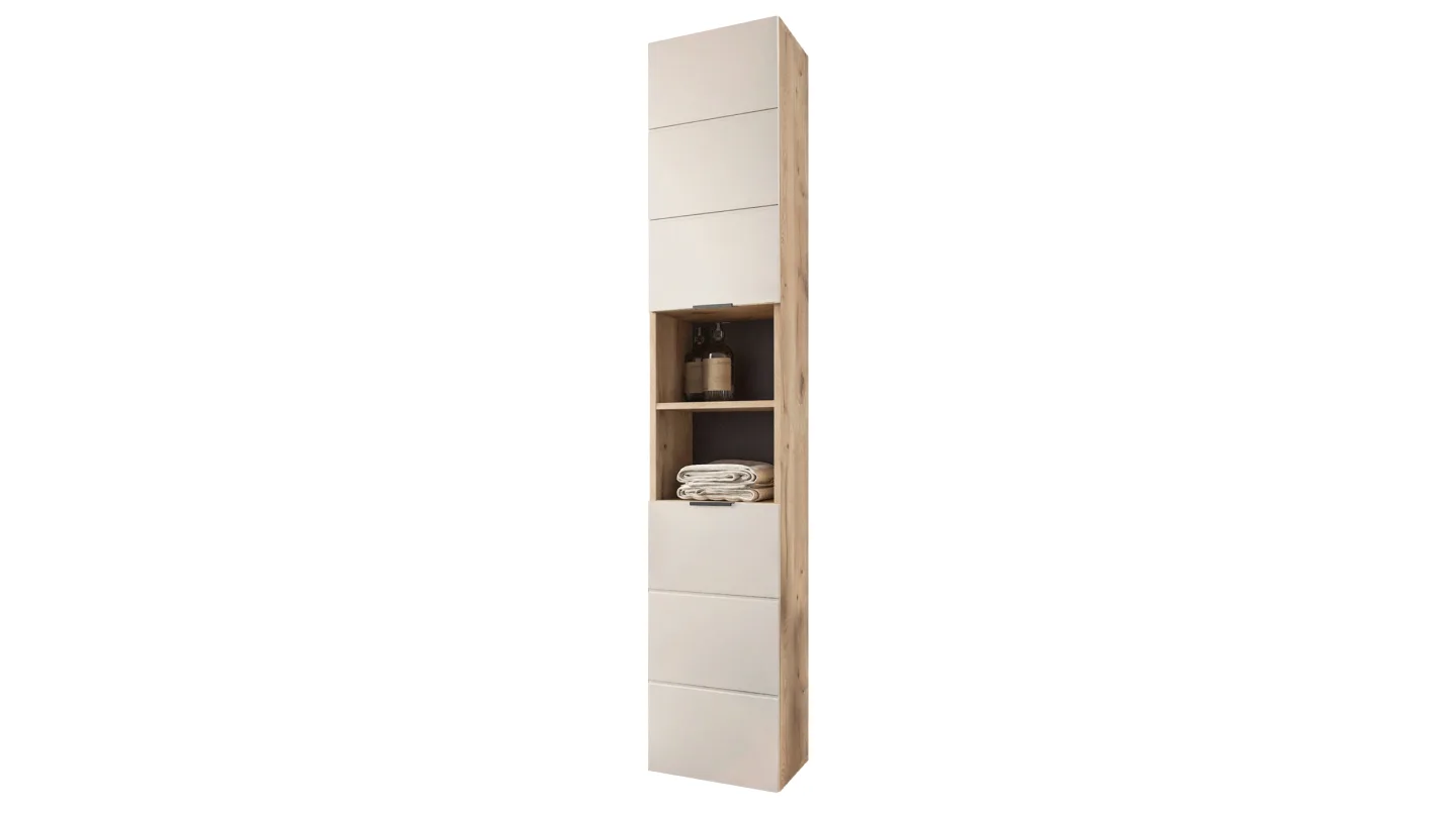 Bad Hochschrank Eiche - Beige-Kaschmir 2 Türen 34 cm - KRETA