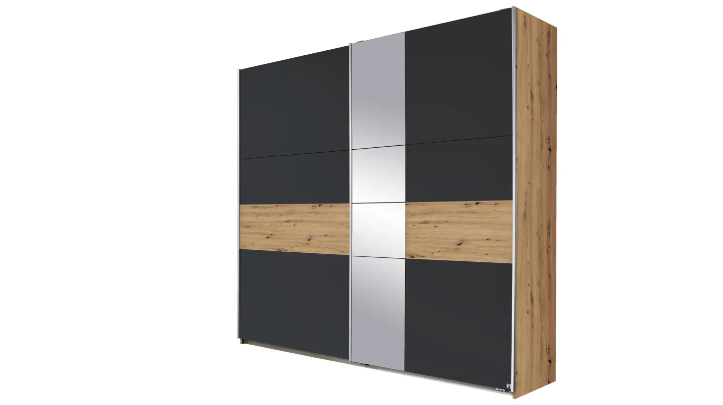 Schwebetürenschrank - Spiegel grau Eiche 218 cm - rauch - BOSTON
