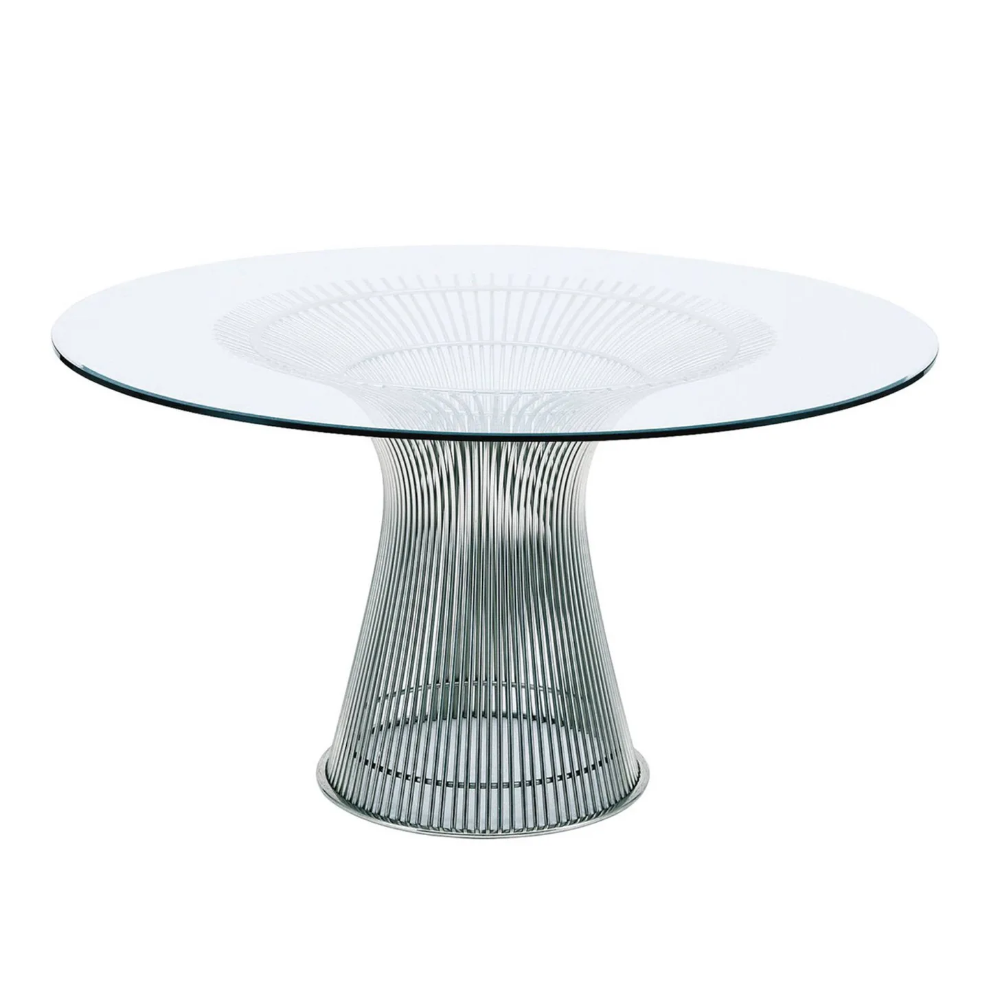 Knoll - Platner Dining Table, underrede i Polerad nickel, skiva i Klarglas - Matbord - Warren Platner - Transparent - Glas/Metall