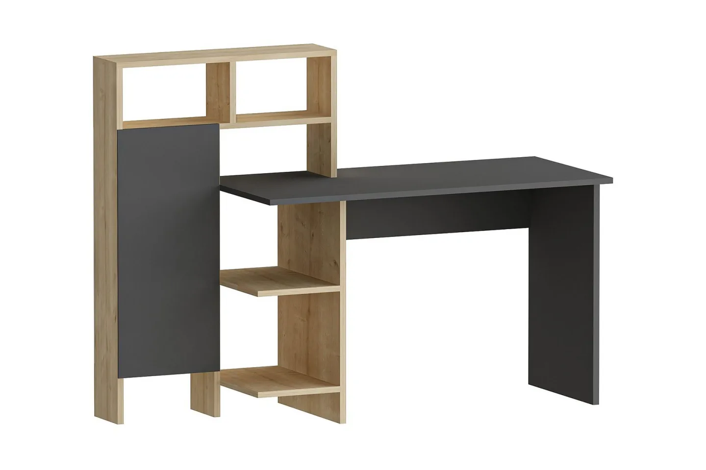 Irbene Skrivbord 135 cm med Förvaring Hyllor + Skåp - Antracit/Natur