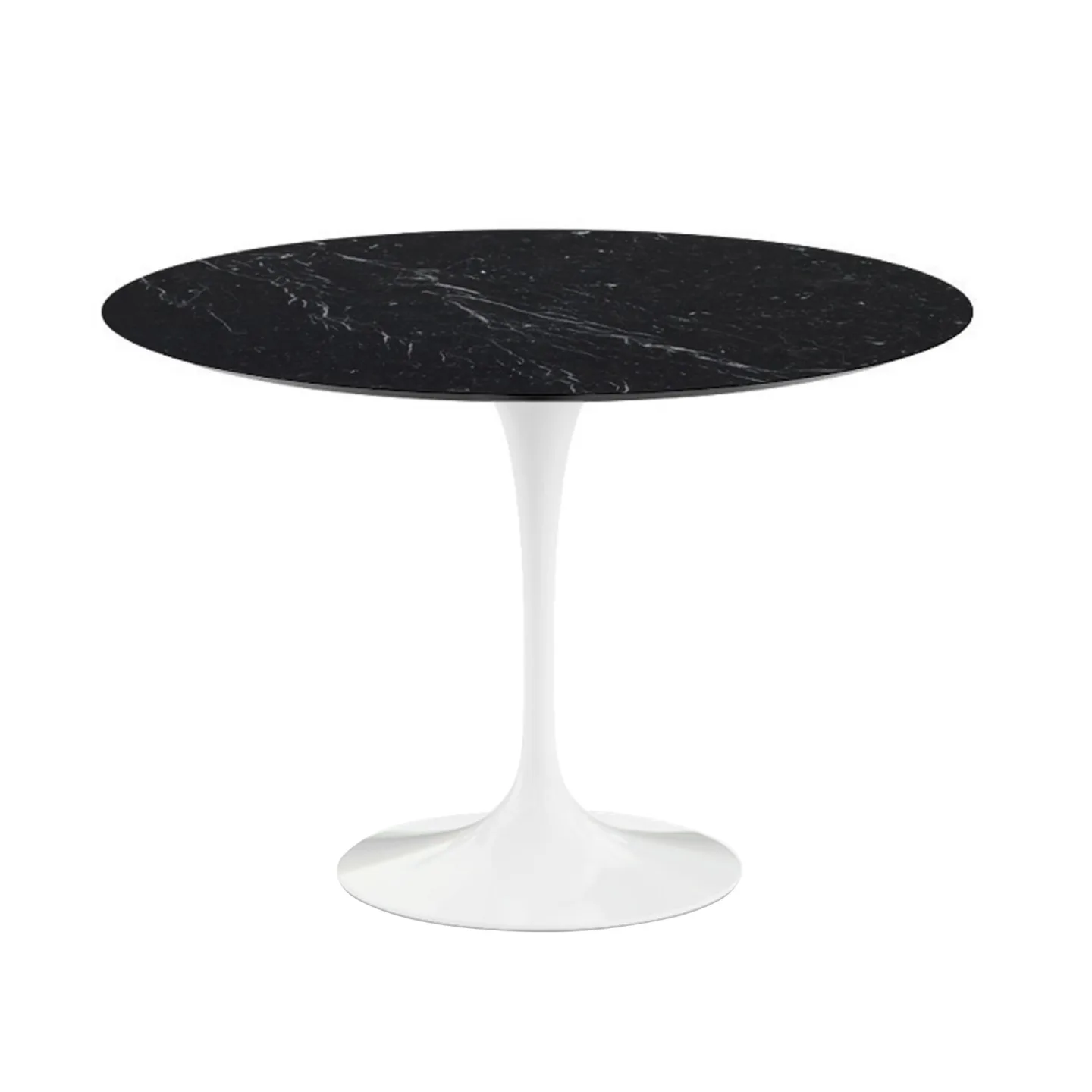 Knoll - Saarinen Round Table - Matbord, Ø 107 cm, Vitt underrede, skiva i matt svart Marquina marmor - Matbord - Eero Saarinen