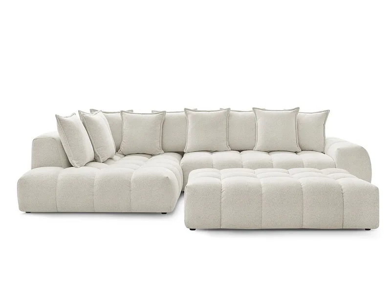 Ecksofa mit Hocker BOBOCHIC EVEREST Stoff chiniert weiss