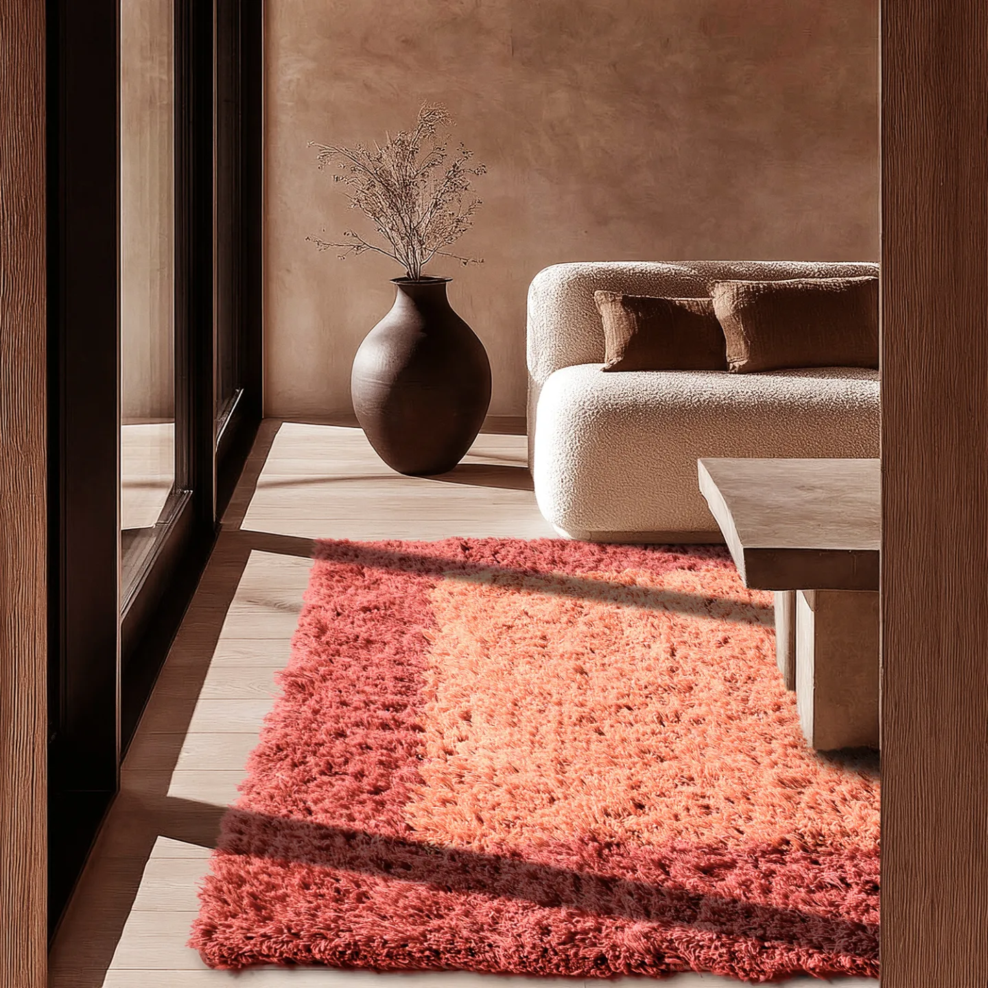 Ullteppe - Khenifra Handknot Wool Premium (oransje/rød) (Størrelse: 160 x 230 cm)