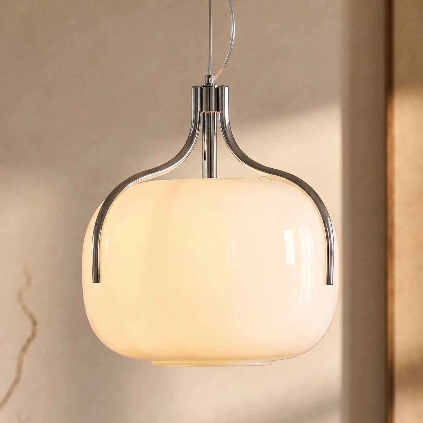 Christo hänglampa, Ø 42 cm, krom/vit, glas – Lucande - Matsal - Design - Rund