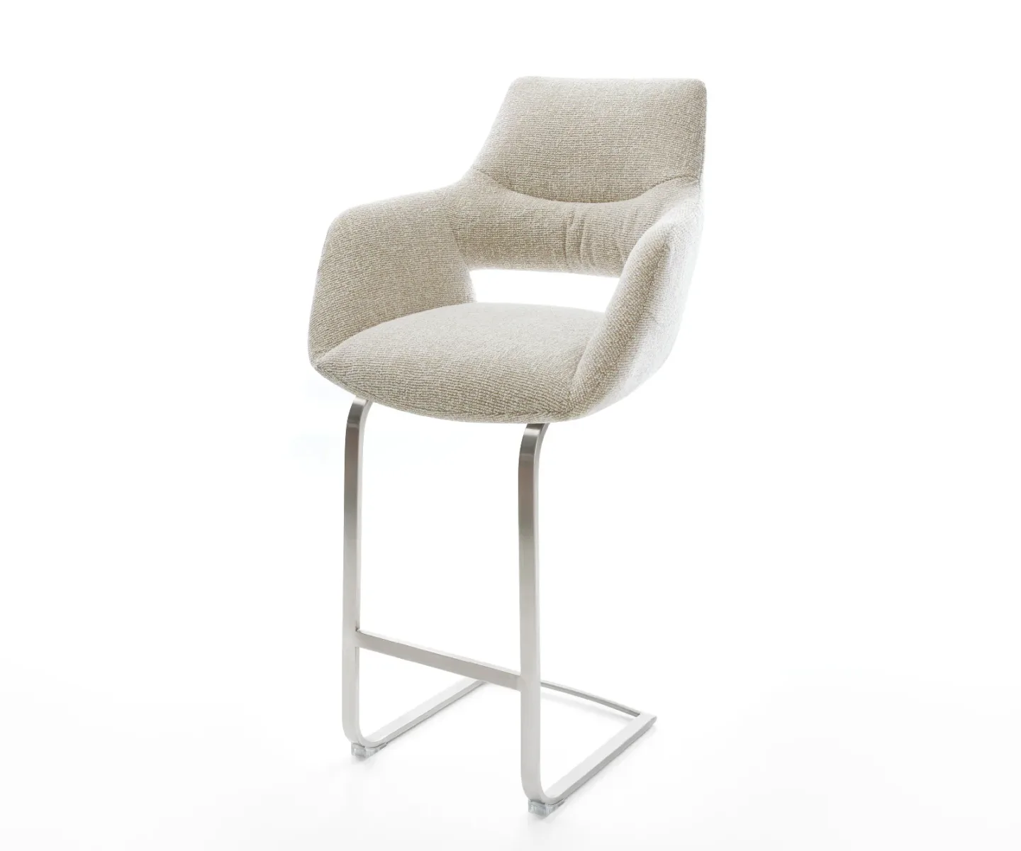 Barstuhl Yago-Flex Webstoff Soft Beige Freischwinger Flach Edelstahl Silberfarben Taschenfederkern