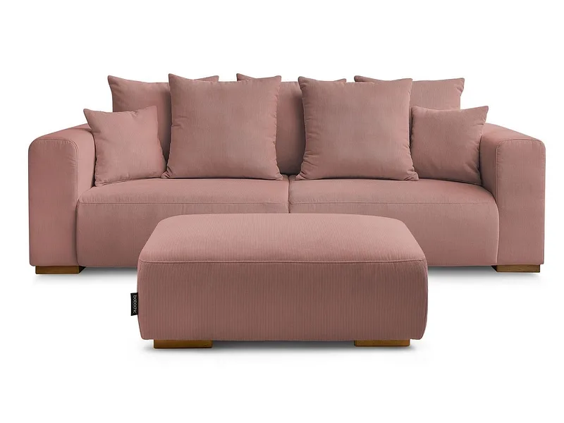 3er Sofa mit Hocker BOBOCHIC SIDONIE Cord-Stoff rosa