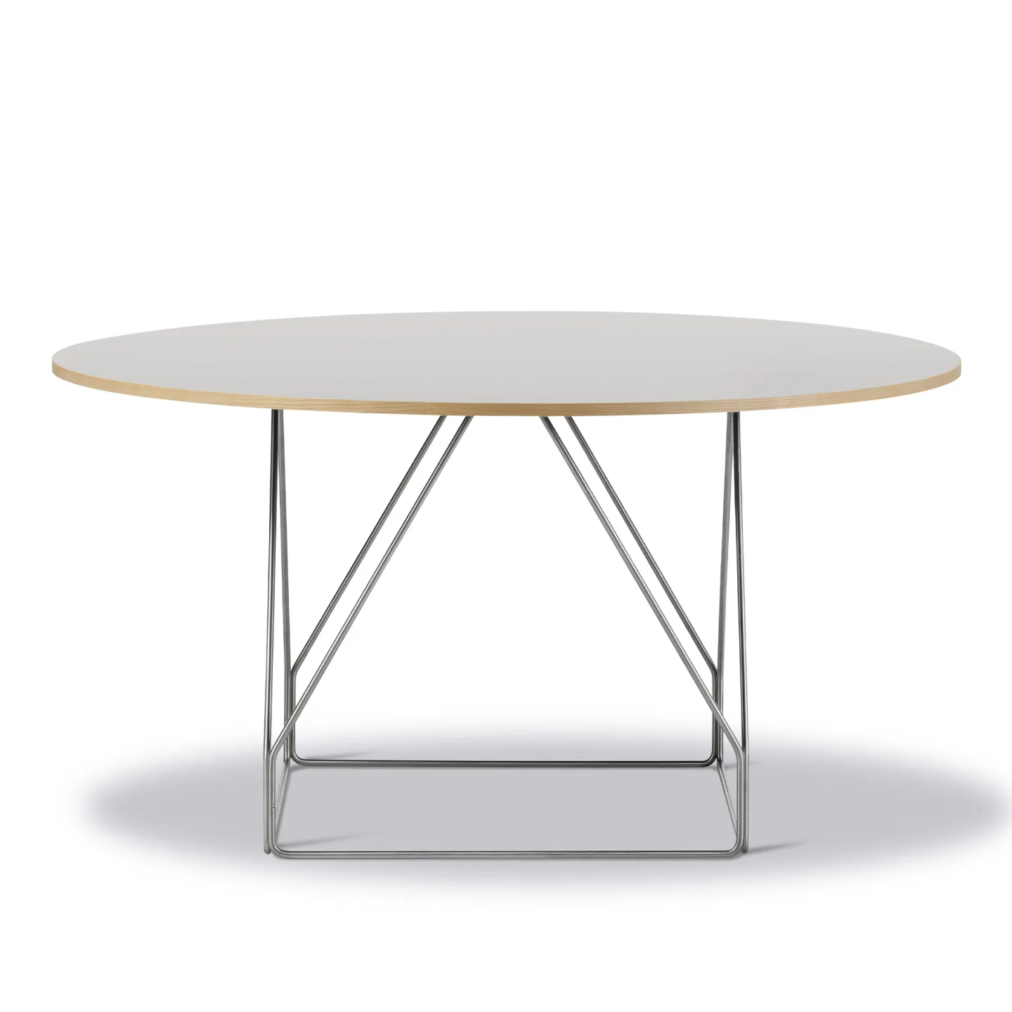 Fredericia Furniture - JG Table - Ø140 cm - Grey linoleum / Vapour 4177 - Natural ash - Brushed stainless steel - Matbord - Jørgen Gammelgaard