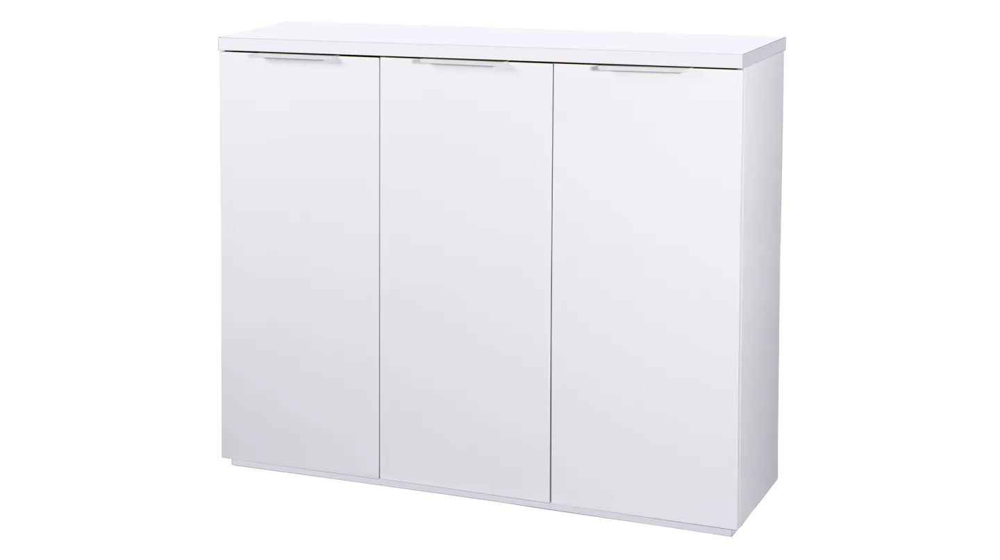 Kommode weiß hochglanz 120 cm 3-türig Metallgriffe - MUNDI