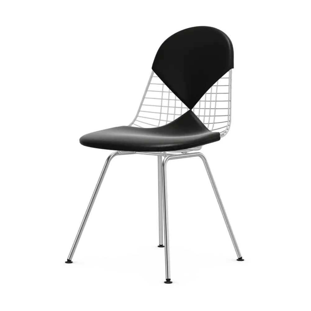 Vitra Wire chair DKX-2 stol Svart läder-Krom