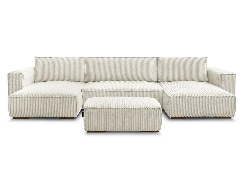Panorama-Ecksofa mit Hocker BOBOCHIC CHELSEA Cord-Stoff beige
