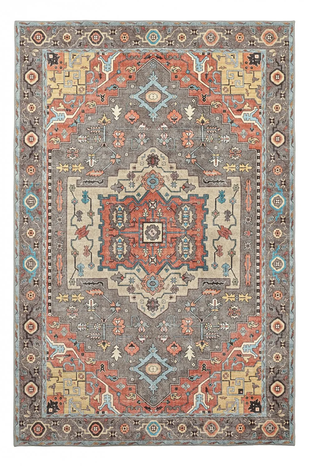Flatvevd teppe - Kordava (grå/rød) (Størrelse: 150 x 230 cm)
