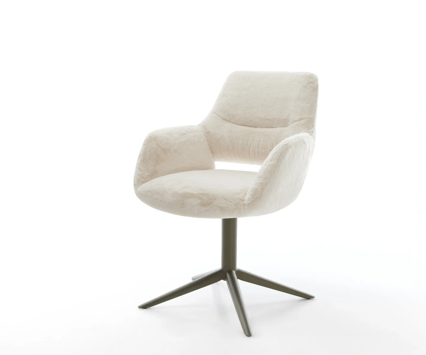 Drehstuhl Yago-Flex mit Armlehnen Plüsch Creme-Weiß Fußkreuz Effektfinish Titan 360° drehbar Wippfunktion Taschenfederkern