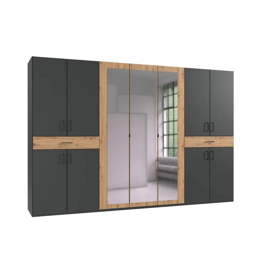Kleiderschrank Tiby graphit/Eiche Nachbildung Holzwerkstoff B 313 cm