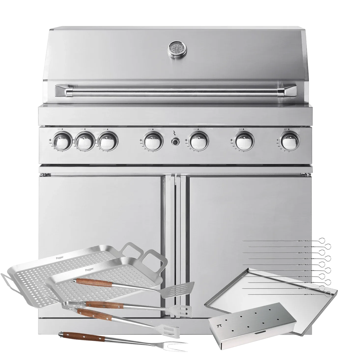 Stainless Collection - Freistehender Gasgrill mit 6 Brennern und Infrarotbrenner - Inkl. Zubehörpaket