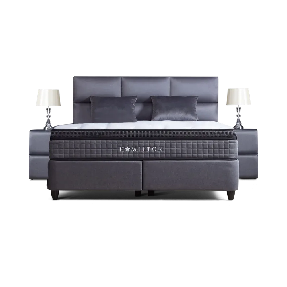 Premium Boxspringbett 120×200 komplett mit Matratze, Topper & Bettkasten, Webstoff Grau, Hamilton