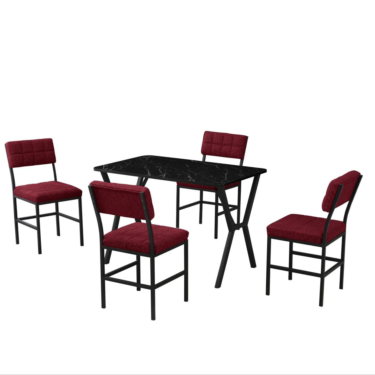Stedum Matgrupp Bord 110 cm + 4 Stolar - Vinröd Och Svart