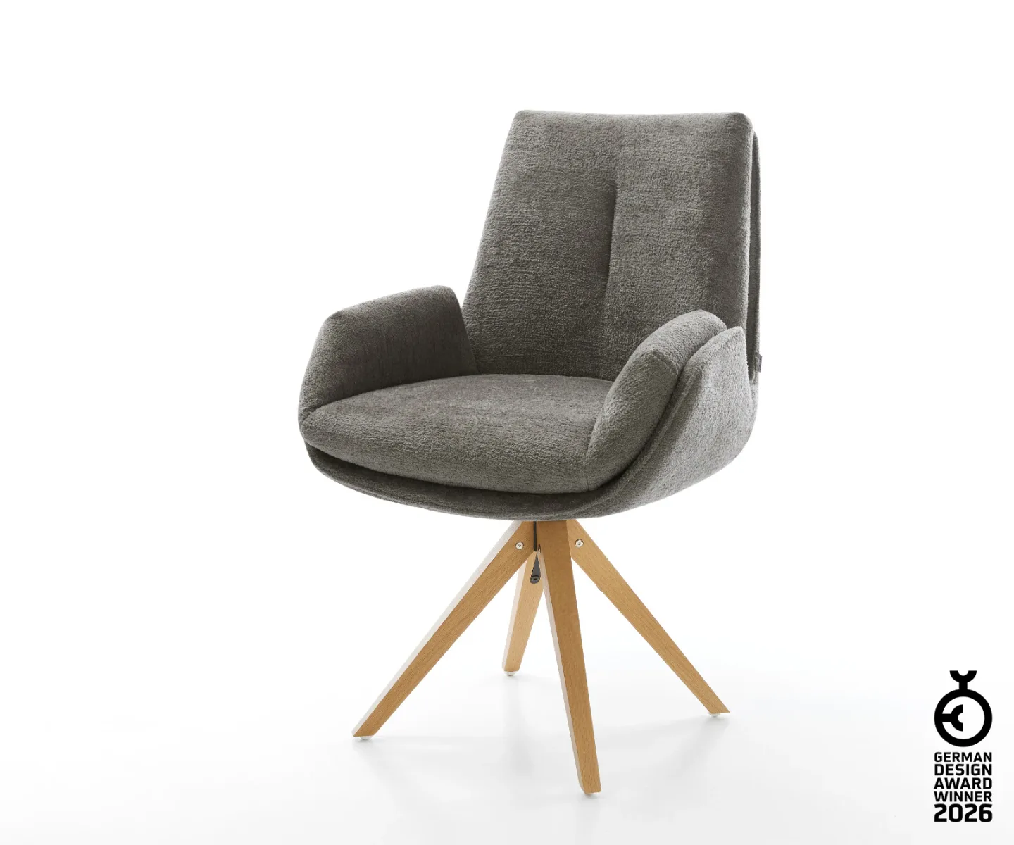 Drehstuhl Clea-Flex Bouclé Soft Schlamm Holzgestell kantig Natur 360° drehbar