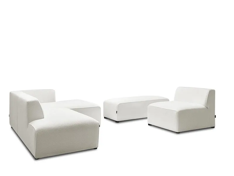 Ecksofa mit Hocker BOBOCHIC MEGEVE Boucle-Stoff weiss