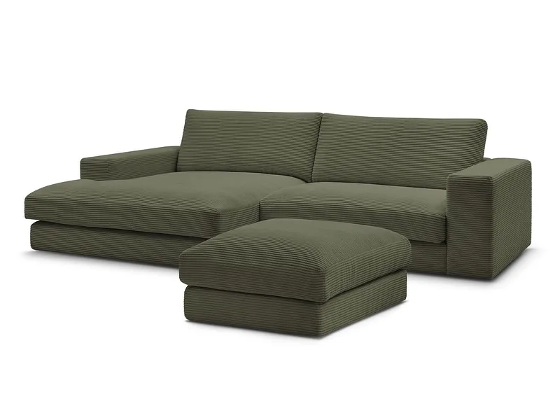 Ecksofa mit Hocker BOBOCHIC LEONARD Cord-Stoff hellgrün