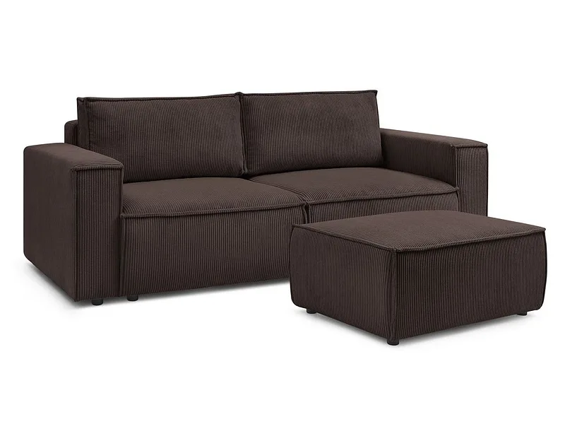 3er Sofa mit Hocker BOBOCHIC NIHAD Cord-Stoff rotbraun