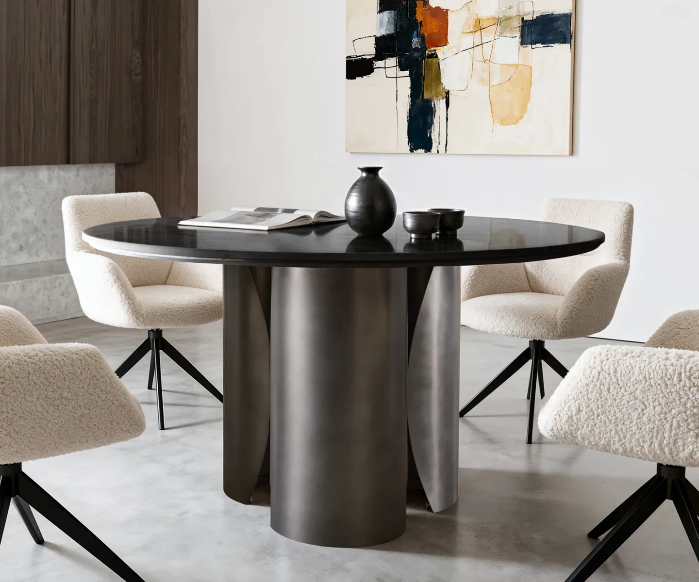 Esstisch Adenza Rund 140x140 cm Marmor Schwarz Silber Metall Black Antique