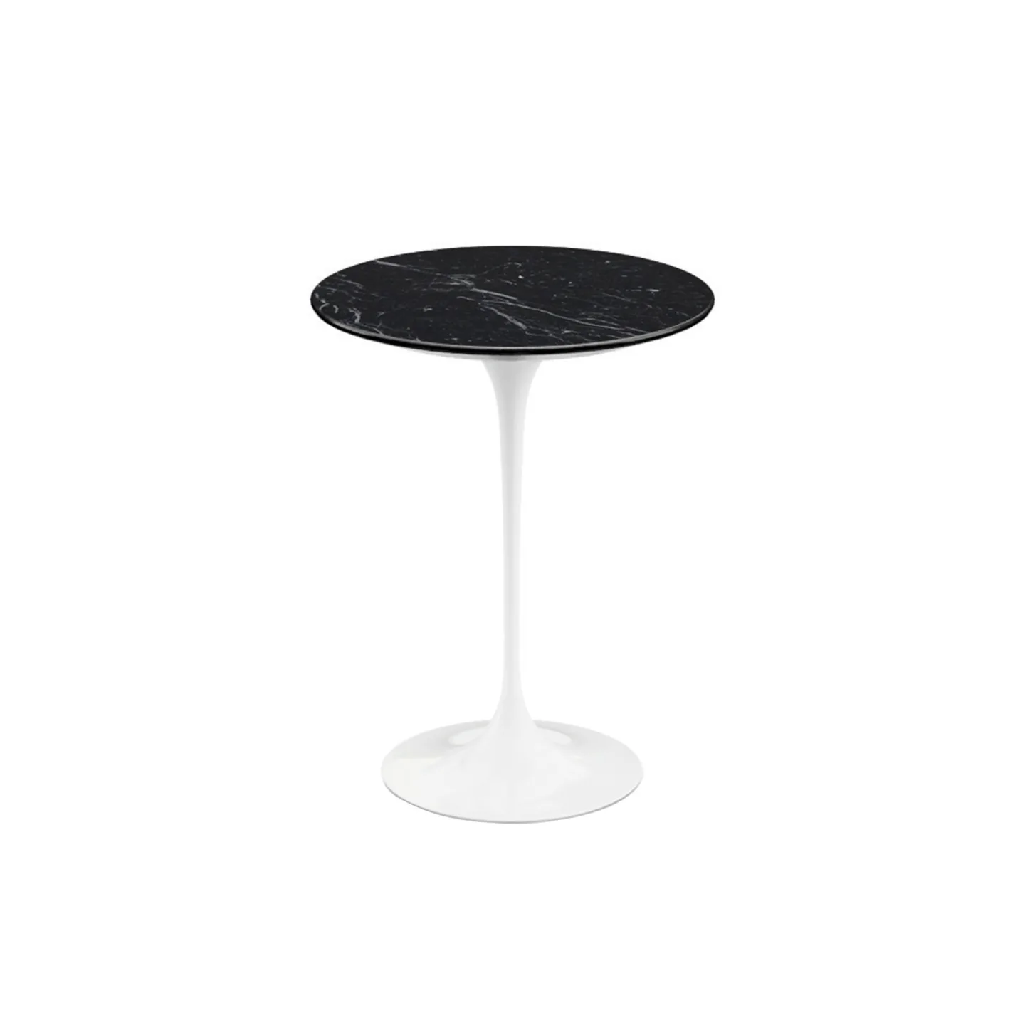 Knoll - Saarinen Round Table - Småbord, Vitt underrede, skiva i matt svart Marquina marmor, Ø 41 - Sidobord - Eero Saarinen