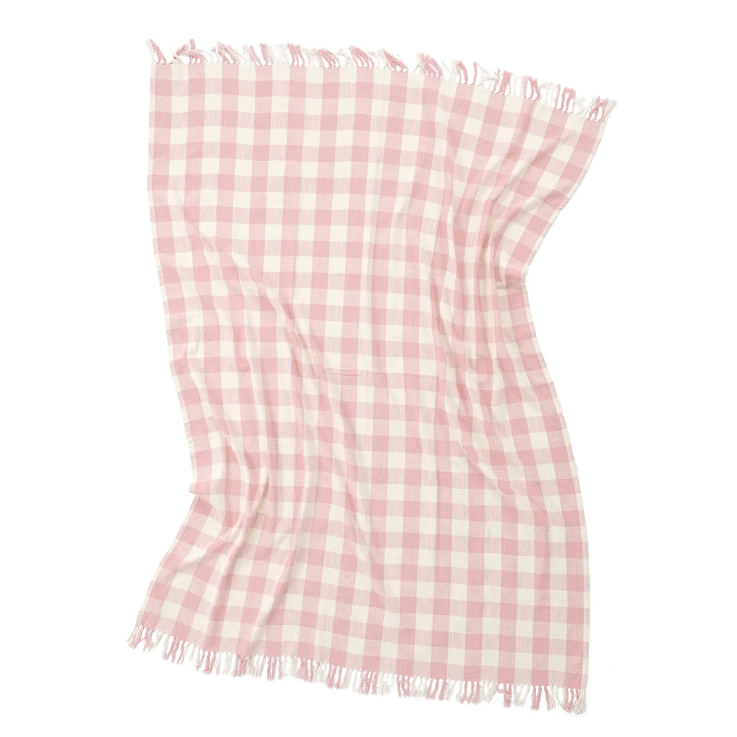 Pledd - Isela check cotton throw (krem/rosa) (Størrelse: 130 x 170 cm)
