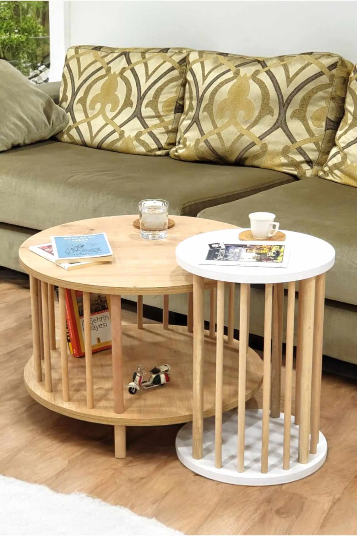 Belvo Soffbordsset 60x43 cm - Sapphire Oak och vit