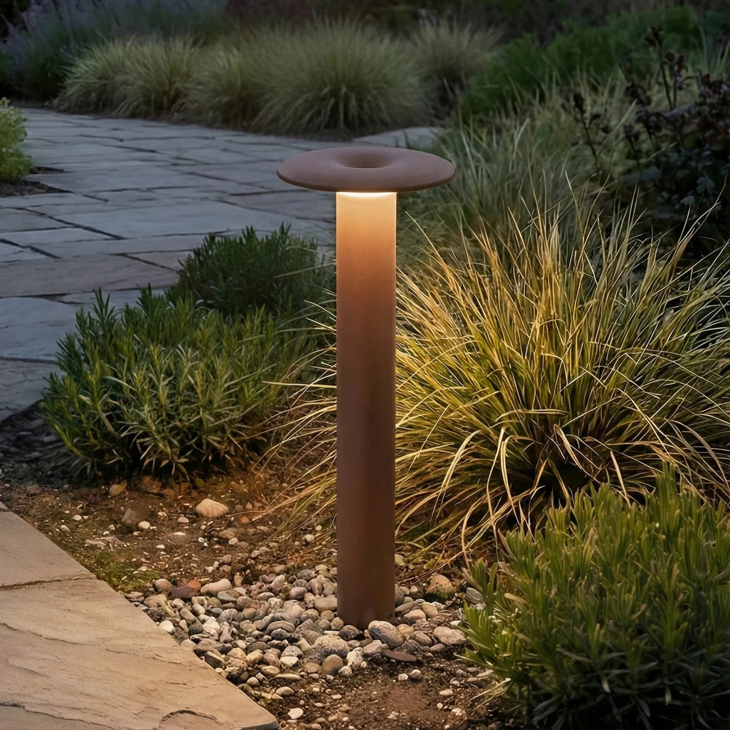 Haloa LED-Wegeleuchte, Höhe 50, IP54, braun, Aluminium - Lucande - Terrasse - Modern - Rund